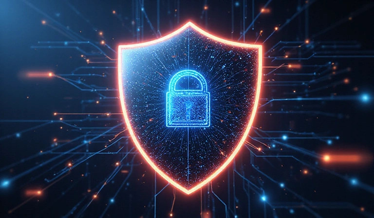 Image of a digital shield protecting data, symbolizing strong cybersecurity.