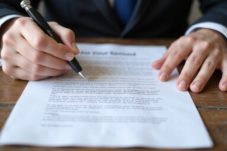 Person liest einen Vertrag mit einem Stift